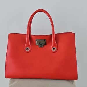JIMMY CHOO Riley Calf Leather Bold Coral/Red Large Bag